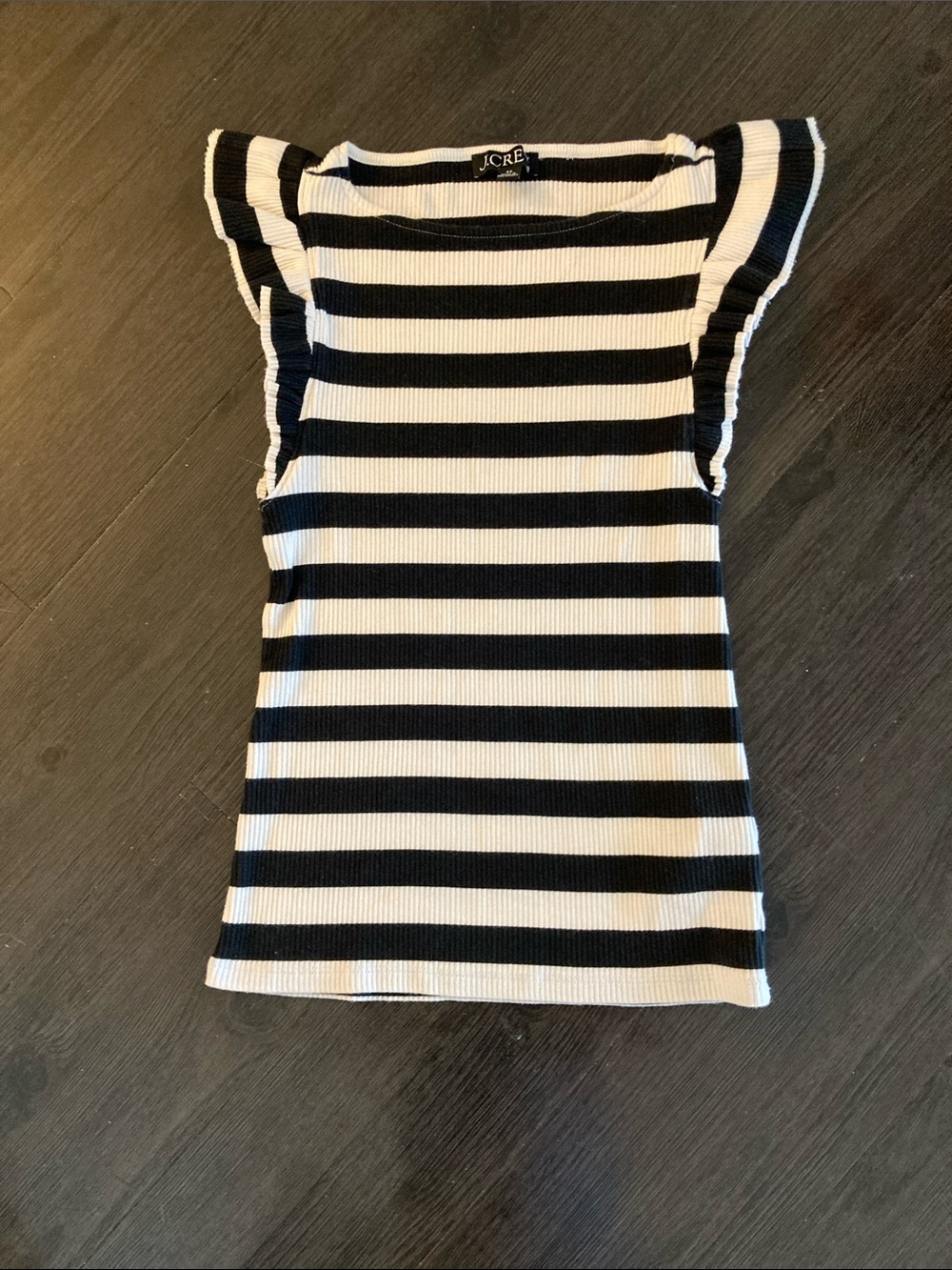 J. Crew Black & White Striped Ruffle Sleeve Tank size:XS